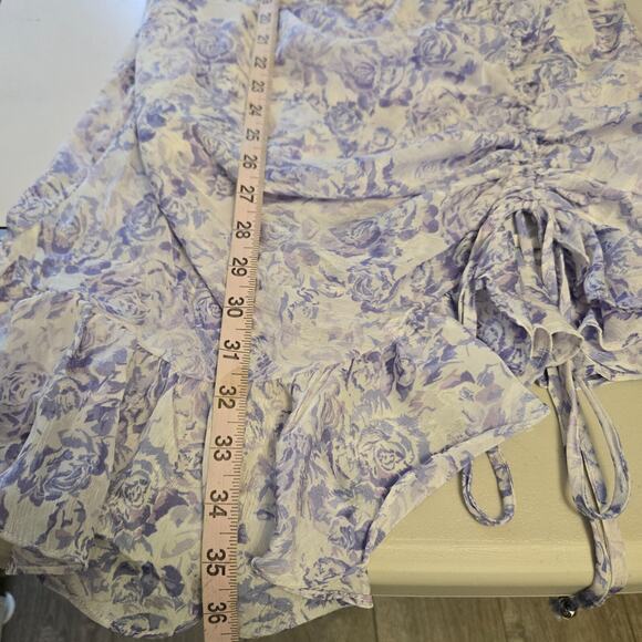 Dark Pink Dress Womens 8 Purple Floral Ruffle Boho Puff Sleeve Ruched Mini Femme - Picture 10 of 12